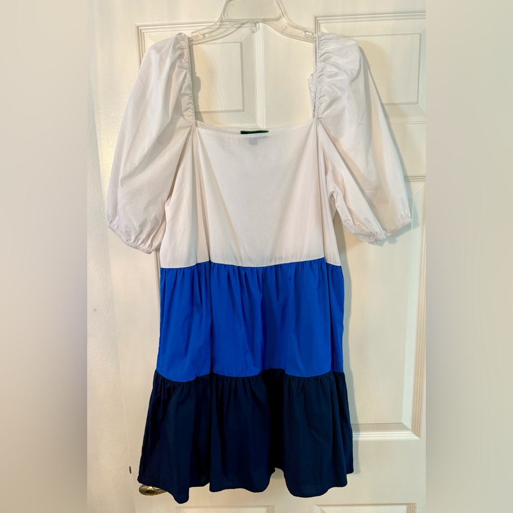 C. Wonder by Christian Siriano On/Off Shoulder Blue Color Block Women’s Dress